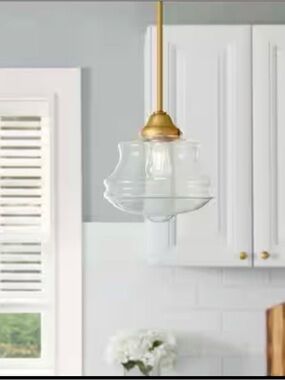 Schoolhouse 10 in. 1-Light Aged Brass Pendant